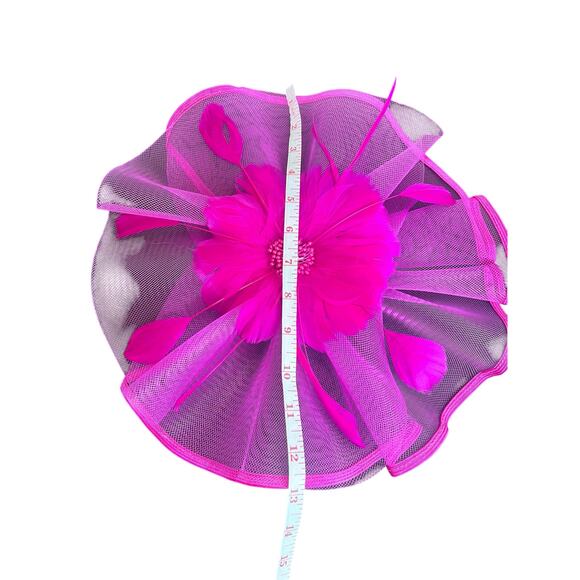 FASINATOR WOMENS HEADBAND MESH RIBBON BEADS FEATHERS HOT PINK PARTY HAT - Picture 9 of 9